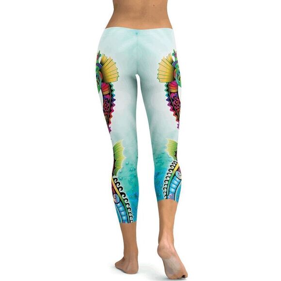 Gearbunch Colorful Ornamental Seahorse Capri Leggings Large - Picture 8 of 10
